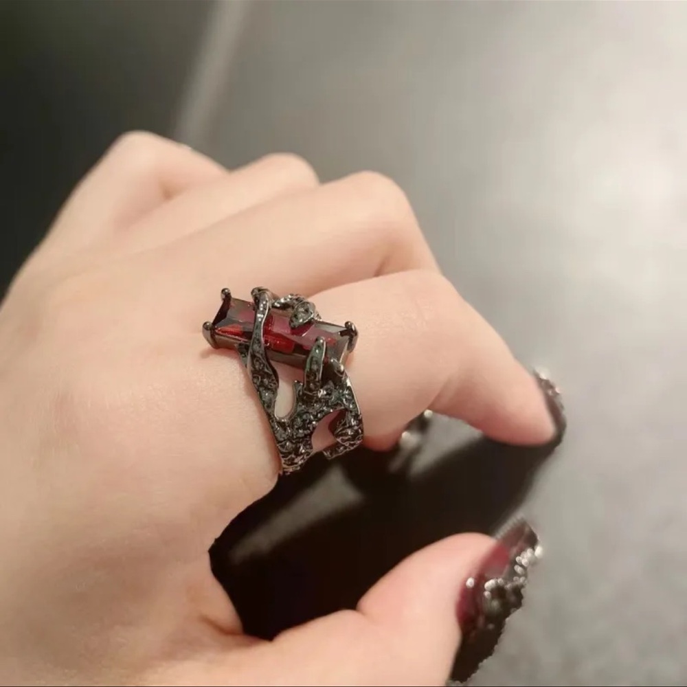 Gothic Ruby Ring Adjustable Copper Zircon Band Ring
